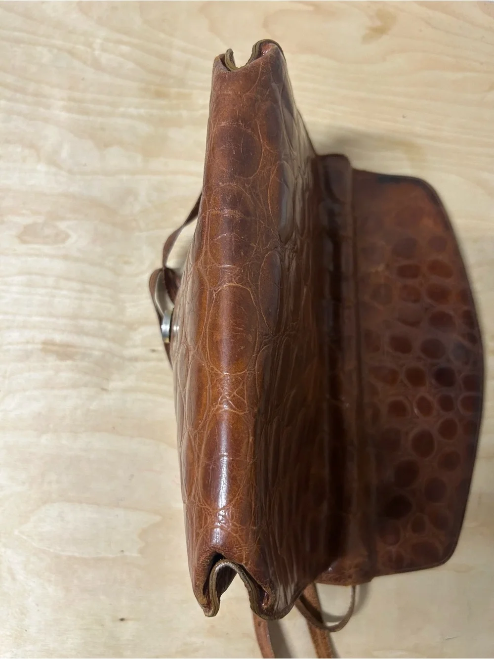 Joan & David Vintage Brown Croc-Embossed Leather Shoulder Bag